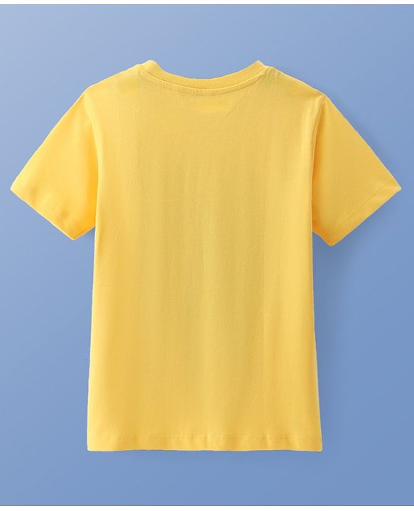 Pine Kids Cotton Knit Half Sleeves T-Shirt Text Print - Yellow