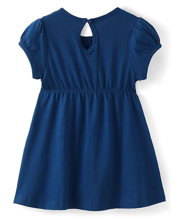Babyhug Cotton Knit Half Sleeves Frock with Sling Bag Peppa Pig Print - Navy Blue