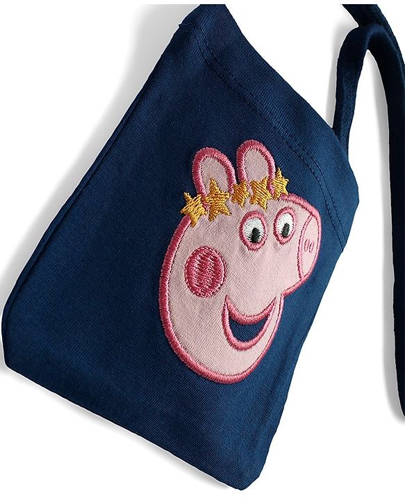 Babyhug Cotton Knit Half Sleeves Frock with Sling Bag Peppa Pig Print - Navy Blue