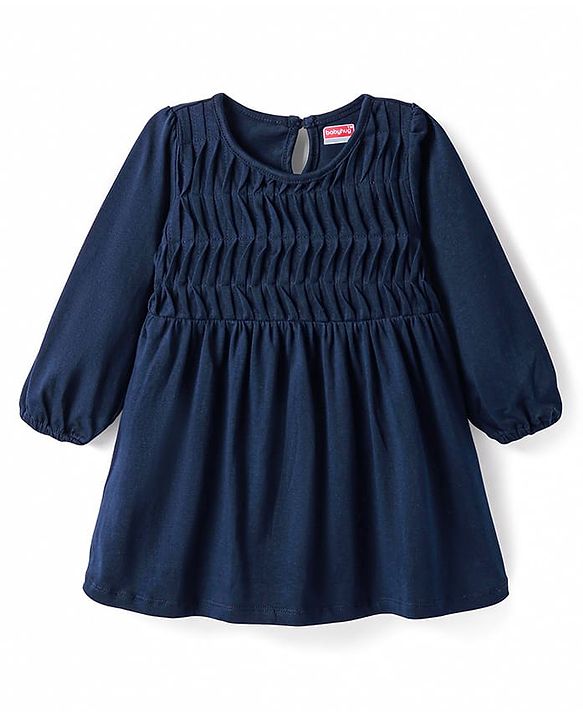 Babyhug Single Jersey Knit Full Sleeves Solid Colour Frock With Stockings - Navy Blue