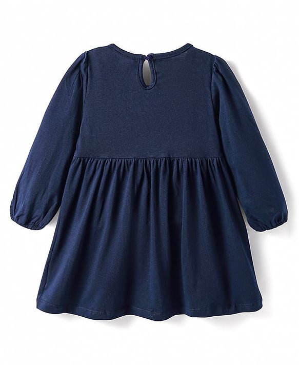 Babyhug Single Jersey Knit Full Sleeves Solid Colour Frock With Stockings - Navy Blue