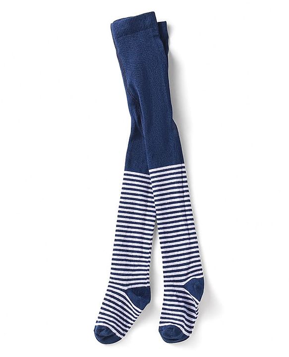 Babyhug Single Jersey Knit Full Sleeves Solid Colour Frock With Stockings - Navy Blue