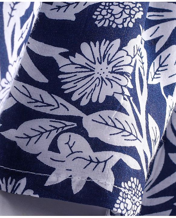Babyhug Cotton Knit Frill Sleeves Frock With Floral Print - Navy Blue