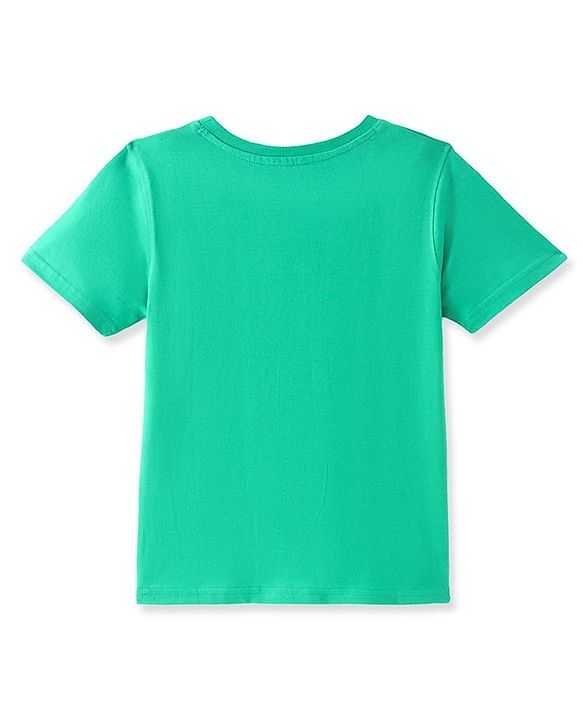 Pine Kids Cotton Knit Half Sleeves Solid T-Shirt With Logo Print - Green