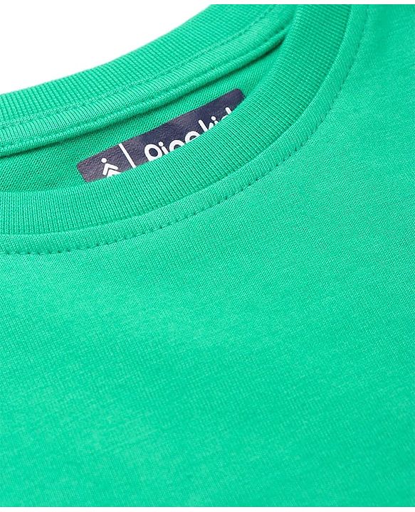 Pine Kids Cotton Knit Half Sleeves Solid T-Shirt With Logo Print - Green