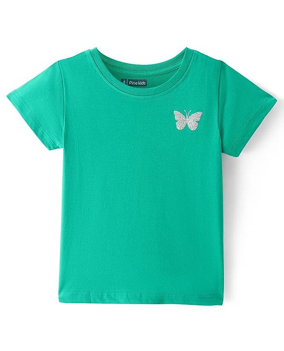 Pine Kids 100% Cotton Half Sleeves Round Neck T-Shirt Floral Print - Yellow