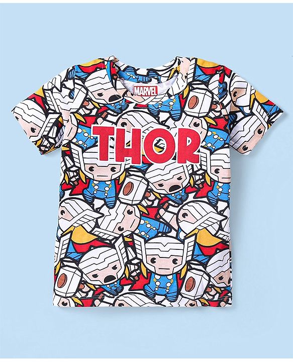 Babyhug Marvel Cotton Knit Half Sleeves Night Suit With Thor Graphics - Multicolor