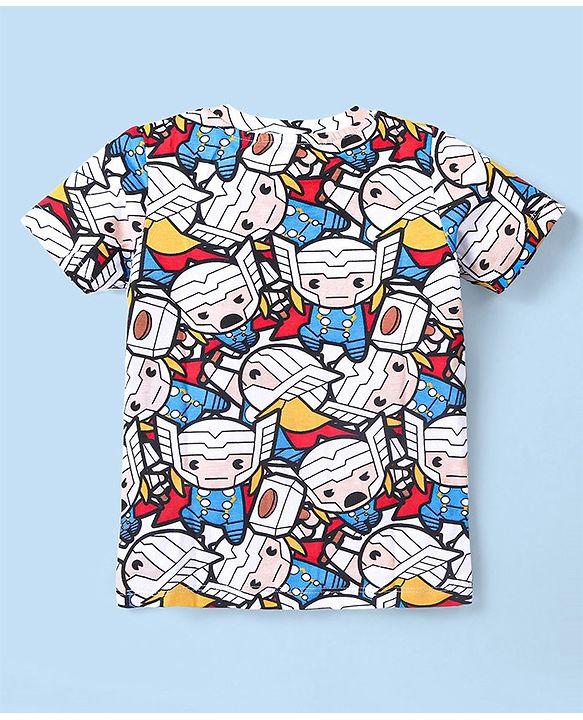Babyhug Marvel Cotton Knit Half Sleeves Night Suit With Thor Graphics - Multicolor