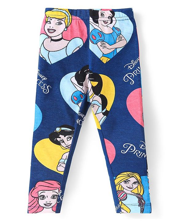 Babyhug Disney Single Jersey Knit Full Length Legging with Disney Princess Print - Navy Blue