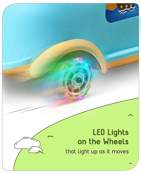 Babyhug Little Explorer Aquatic Theme Kids Retro Swing Car| LED Lights and Music |Baby Magic Car|Toy Car | Push Car | Ride On Car |ABEC 7 Bearing|Weight Capacity Upto 50 kg | Light Blue