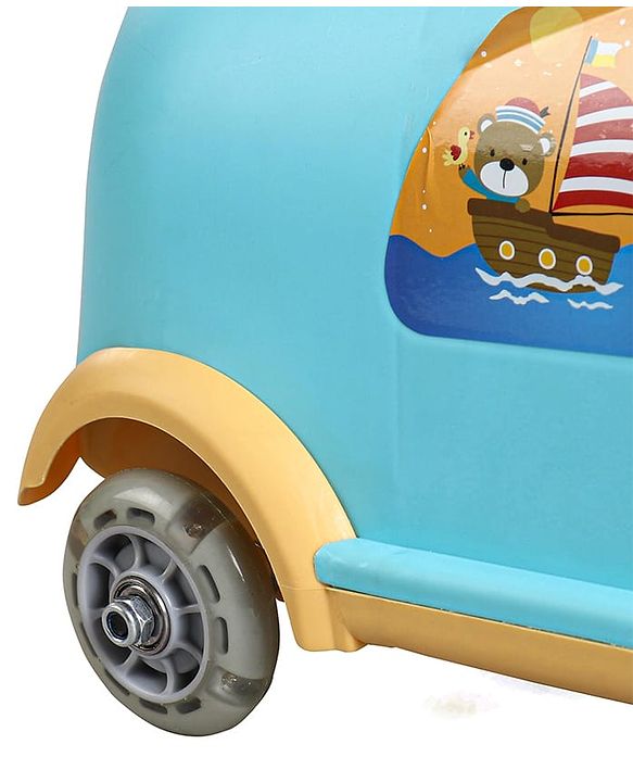 Babyhug Little Explorer Aquatic Theme Kids Retro Swing Car| LED Lights and Music |Baby Magic Car|Toy Car | Push Car | Ride On Car |ABEC 7 Bearing|Weight Capacity Upto 50 kg | Light Blue