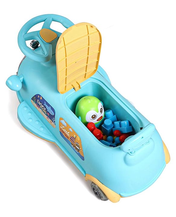 Babyhug Little Explorer Aquatic Theme Kids Retro Swing Car| LED Lights and Music |Baby Magic Car|Toy Car | Push Car | Ride On Car |ABEC 7 Bearing|Weight Capacity Upto 50 kg | Light Blue