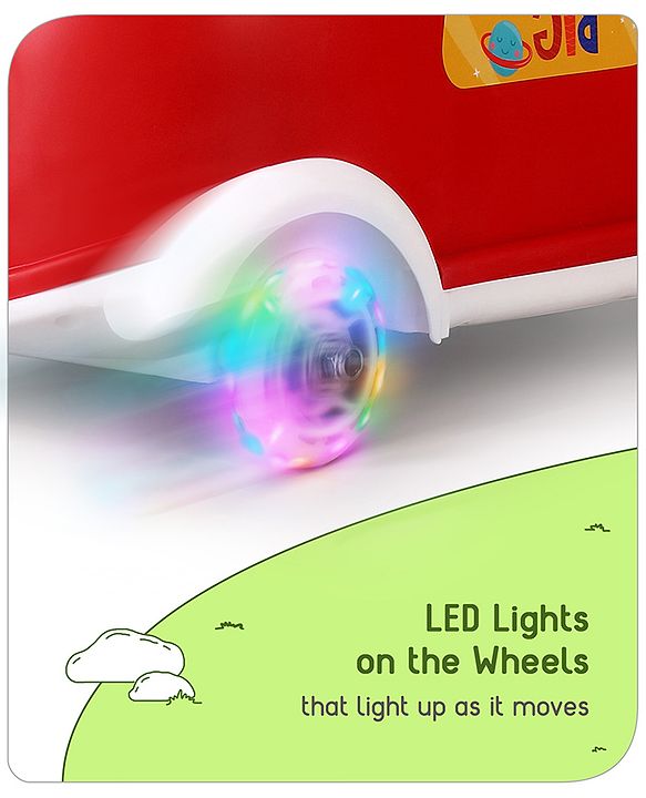 Babyhug Little Explorer Space Theme Kids Retro Swing Car| LED Lights and Music |Baby Magic Car|Toy Car | Push Car | Ride On Car |ABEC 7 Bearing|Weight Capacity Upto 50-KGS | Red