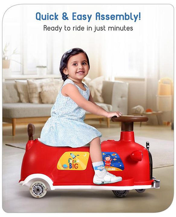Babyhug Little Explorer Space Theme Kids Retro Swing Car| LED Lights and Music |Baby Magic Car|Toy Car | Push Car | Ride On Car |ABEC 7 Bearing|Weight Capacity Upto 50-KGS | Red