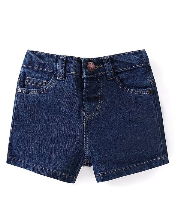 Babyhug Cotton Woven Half Sleeves Top & Denim Shorts Set With Pineapple Print - Yellow & Blue