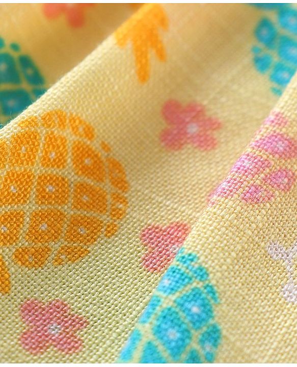 Babyhug Cotton Woven Half Sleeves Top & Denim Shorts Set With Pineapple Print - Yellow & Blue