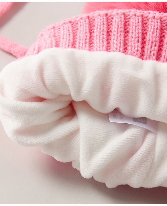 Babyhug Pom Pom Woollen  Cap with Knot Polka Dot Design  - Pink