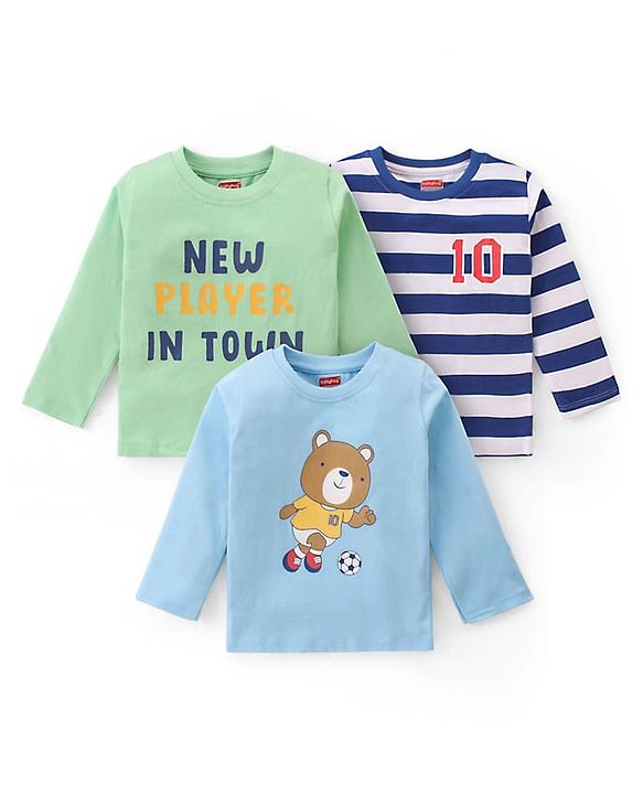 Babyhug Cotton Knit Full Sleeves T-Shirts With Bear & Text Graphics Pack of 3 - Multicolor