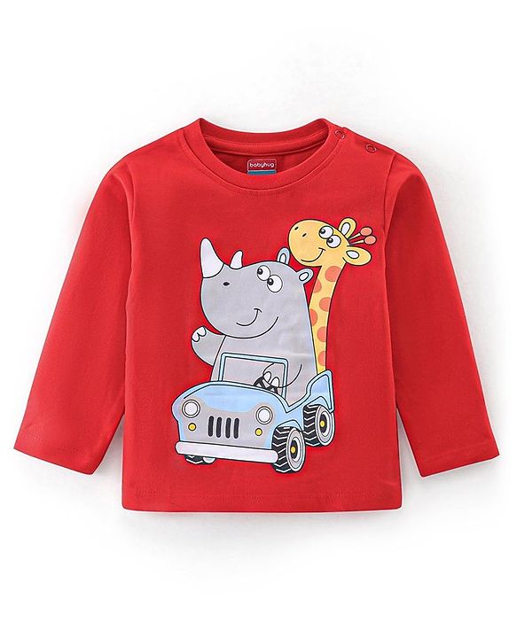 Babyhug Cotton Knit   Full Sleeves T-Shirts with Striped & Animal Print Pack of 7 - Blue Yellow & Red