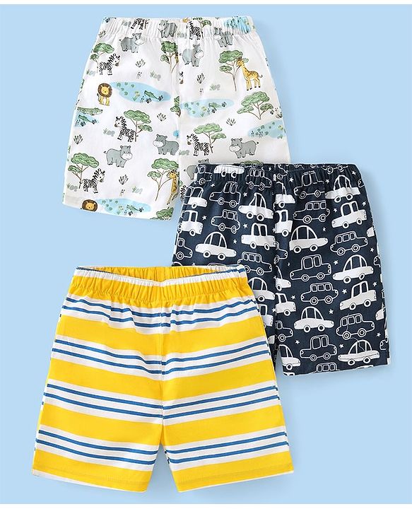 Babyhug Cotton Knee Length Boxers Animal & Vehicle Print Pack of 3 - Multicolour