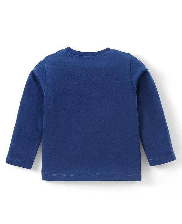 Babyhug Cotton Knit Full Sleeves T-Shirt with Dino Print - Navy Blue