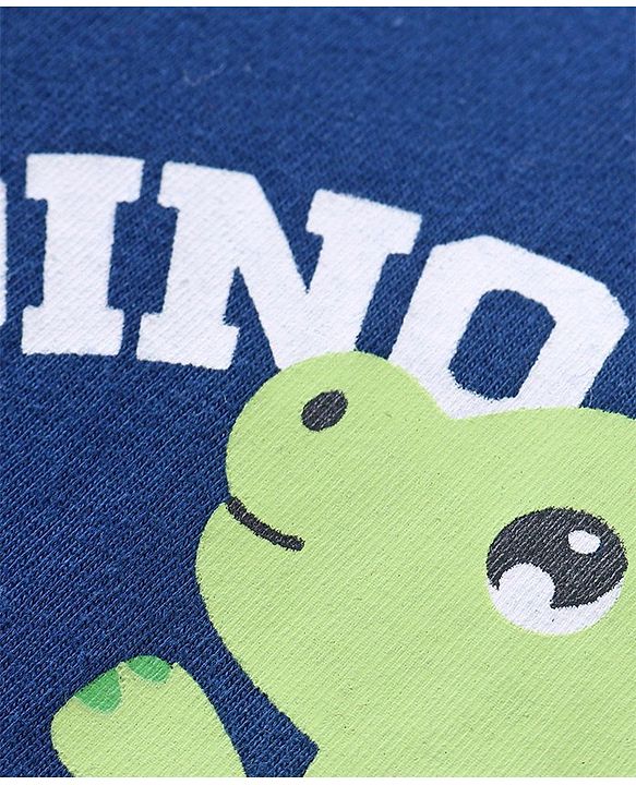 Babyhug Cotton Knit Full Sleeves T-Shirt with Dino Print - Navy Blue