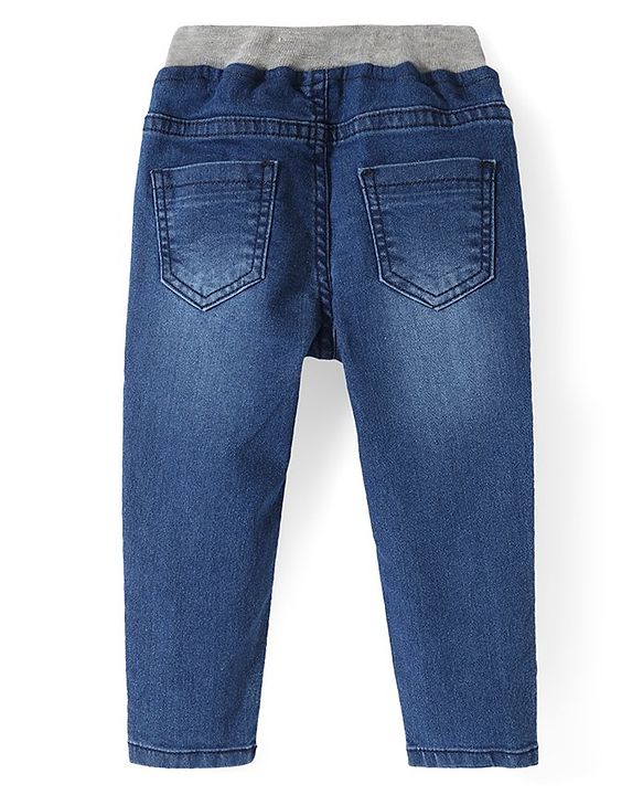 Babyhug Full Length Stretchable Denim Jeans with Text Print - Blue