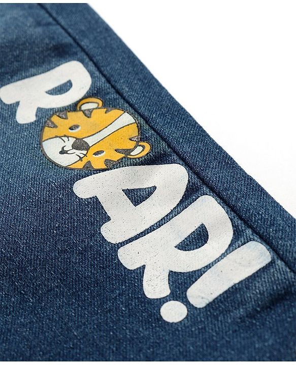 Babyhug Full Length Stretchable Denim Jeans with Text Print - Blue