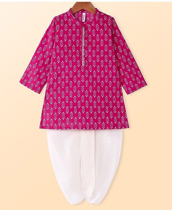 Babyhug Cotton Woven Full Sleeves Kurta Dhoti Set Floral Print - Pink