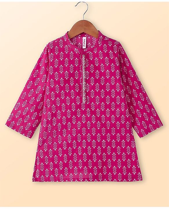 Babyhug Cotton Woven Full Sleeves Kurta Dhoti Set Floral Print - Pink