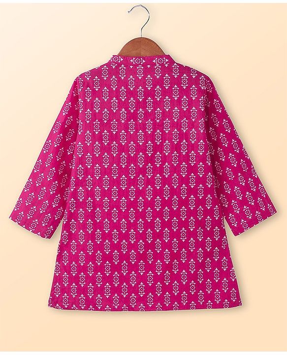 Babyhug Cotton Woven Full Sleeves Kurta Dhoti Set Floral Print - Pink