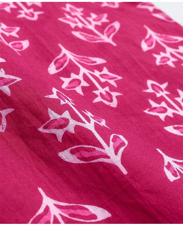 Babyhug Cotton Woven Full Sleeves Floral Printed Kurta & Dhoti Set - Dark Pink