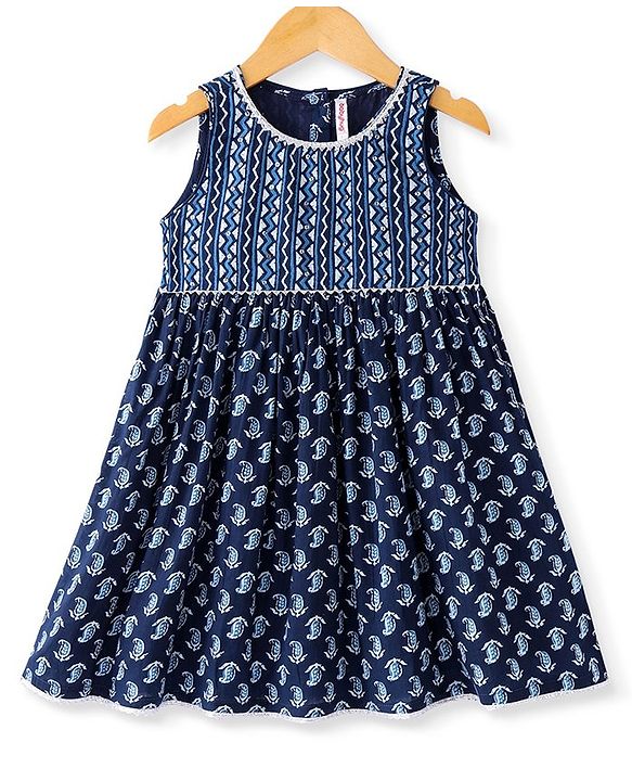 Babyhug Cotton Woven Sleeveless Ethnic Dress Paisley Print - Indigo