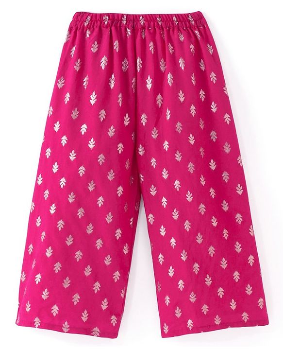 Babyhug Woven Sleeveless Brocade Kurti Palazzo & Dupatta Set Kolka Print - Fuschia