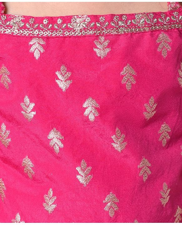Babyhug Woven Sleeveless Brocade Kurti Palazzo & Dupatta Set Kolka Print - Fuschia