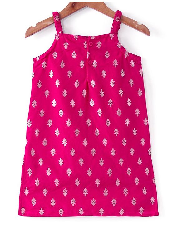 Babyhug Woven Sleeveless Brocade Kurti Palazzo & Dupatta Set Kolka Print - Fuschia