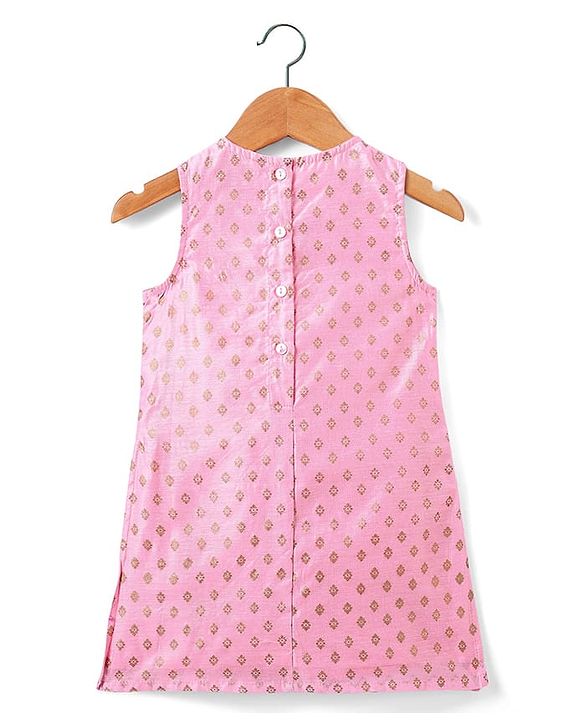 Babyhug Woven Sleeveless Floral Printed Kurta Gharara & Dupatta with Lace Detailing - Pink