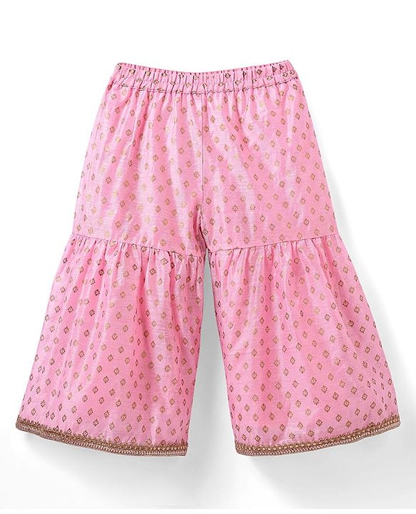 Babyhug Woven Sleeveless Floral Printed Kurta Gharara & Dupatta with Lace Detailing - Pink