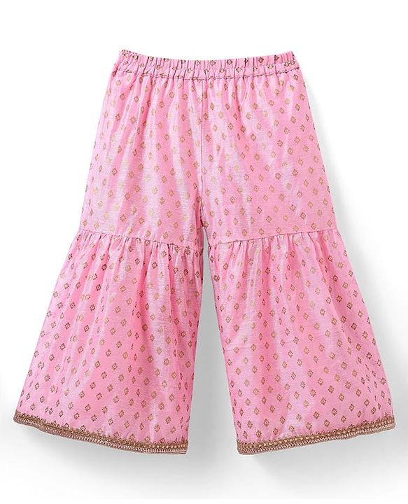 Babyhug Woven Sleeveless Floral Printed Kurta Gharara & Dupatta with Lace Detailing - Pink