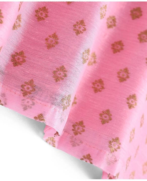 Babyhug Woven Sleeveless Floral Printed Kurta Gharara & Dupatta with Lace Detailing - Pink