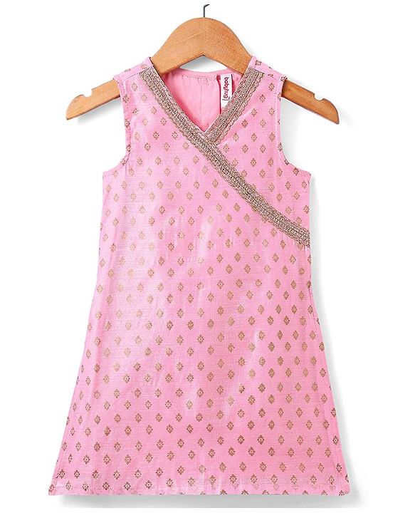 Babyhug Woven Sleeveless Floral Printed Kurta Gharara & Dupatta with Lace Detailing - Pink