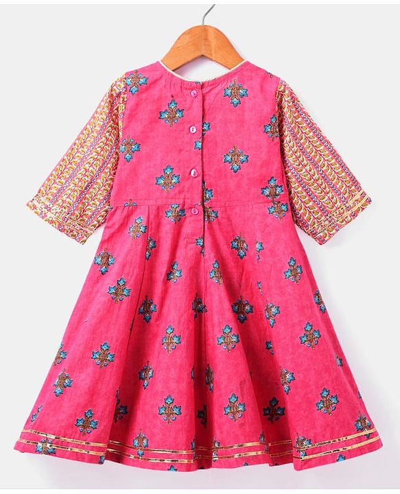 Babyhug Cotton Woven Three Fourth Sleeves  Floral Printed  Anarkali & Dupatta Suit Set - Dark Pink
