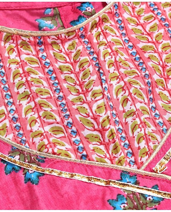 Babyhug Cotton Woven Three Fourth Sleeves  Floral Printed  Anarkali & Dupatta Suit Set - Dark Pink
