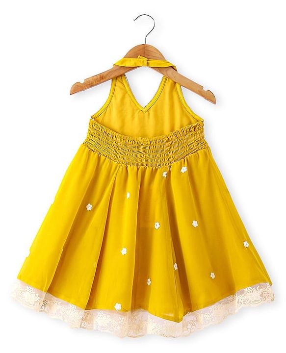 Babyhug Woven Sleeveless Floral Embroidered Ethnic Dress - Yellow