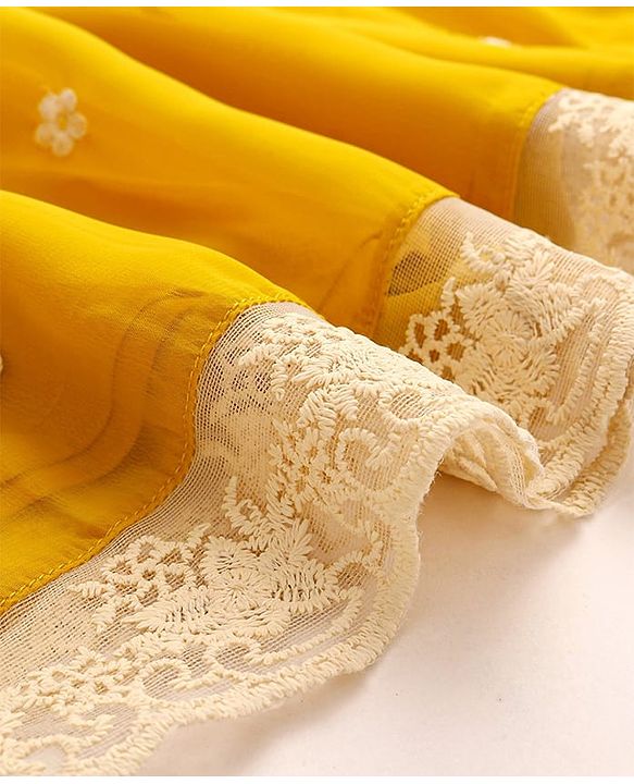 Babyhug Woven Sleeveless Floral Embroidered Ethnic Dress - Yellow