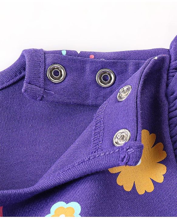 Babyhug Cotton Knit Full Sleeves Sleepsuit With Rainbow Print = Purple
