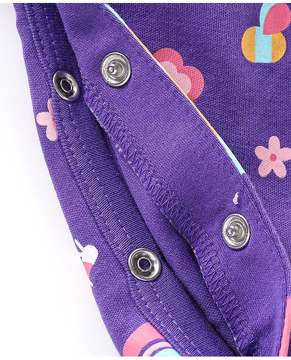 Babyhug Cotton Knit Full Sleeves Sleepsuit With Rainbow Print = Purple