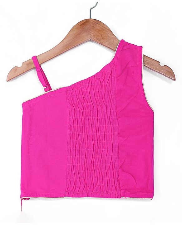 Babyhug Woven Sleeveless Sequin Embroidered One Shoulder Top With Palazzo & Dupatta- Fuschia