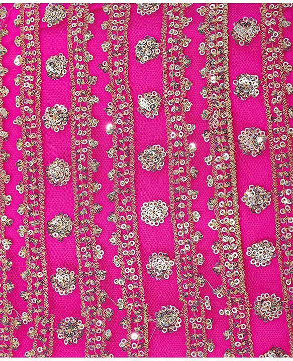 Babyhug Woven Sleeveless Sequin Embroidered One Shoulder Top With Palazzo & Dupatta- Fuschia