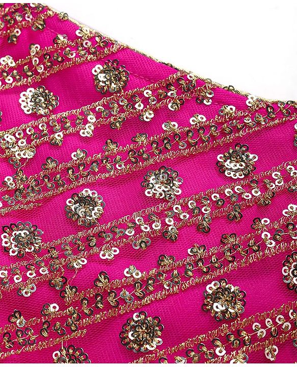 Babyhug Woven Sleeveless Sequin Embroidered One Shoulder Top With Palazzo & Dupatta- Fuschia
